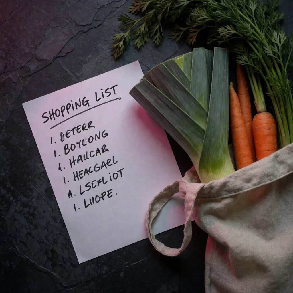 Planowanie zakupów — lista na kamiennej powierzchni